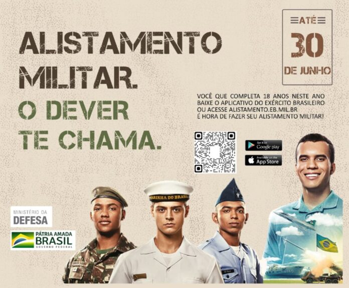 Cartaz clamando os jovens para o Alistamento Militar.