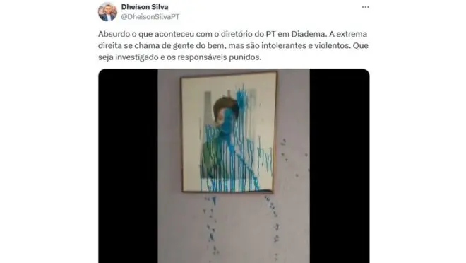 Diretório do PT em Diadema é invadido e vandalizado