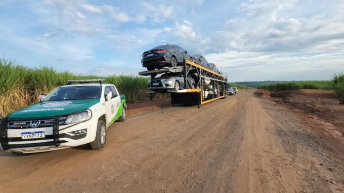 GCM de Limeira localiza carreta cegonha com oito veículos roubados